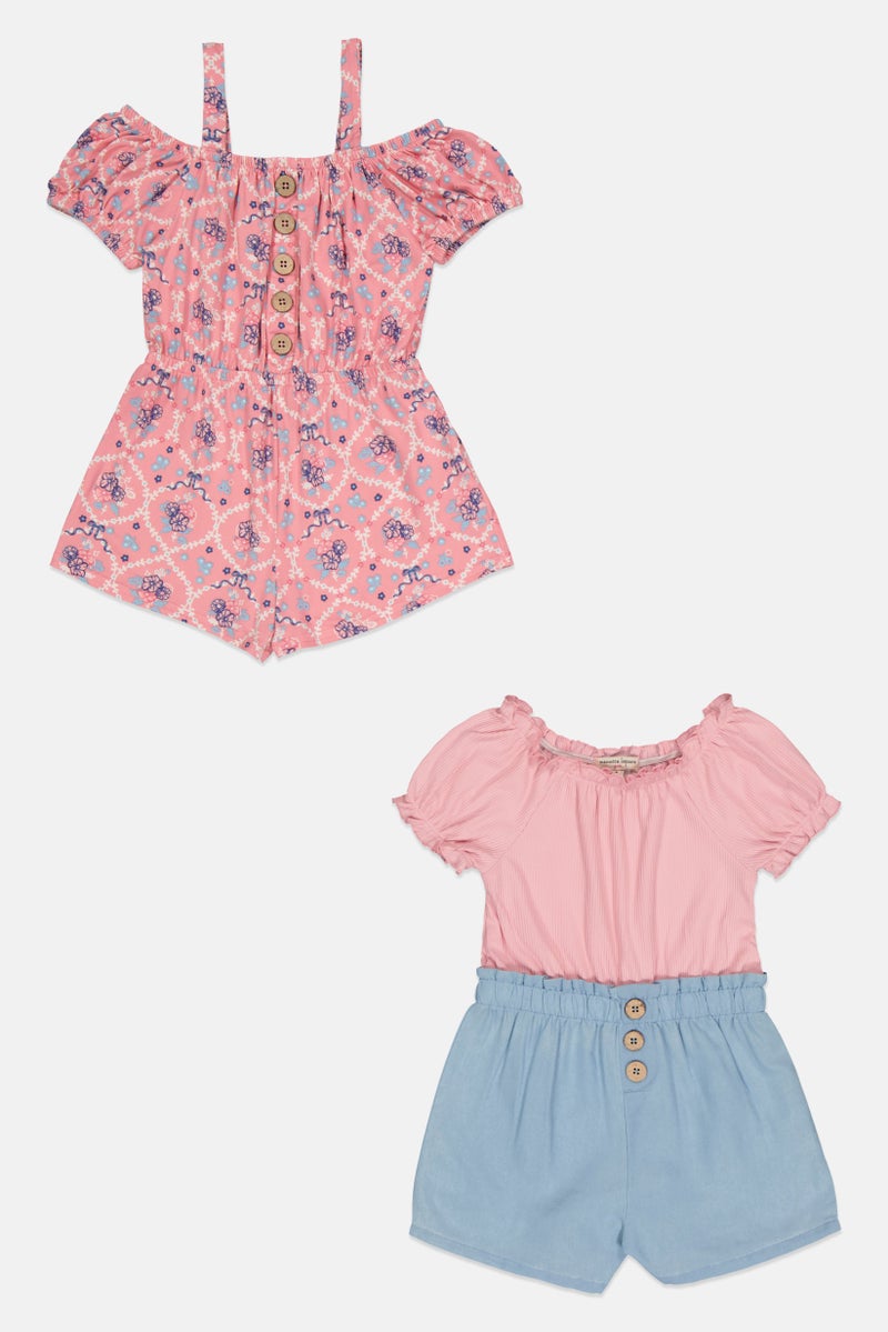 Nanette lepore Toddlers Girl 2 Pieces Two Tone Short Sleeve Playsuits, Multicolor - Image 3